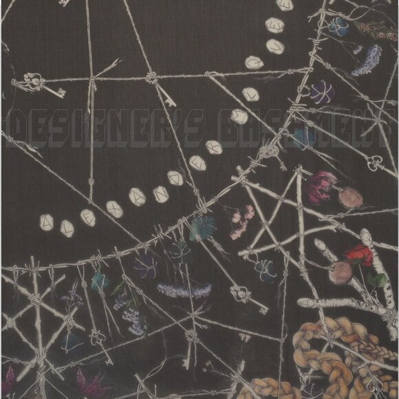 ALEXANDER MCQUEEN black Moon Sun Keys DEVIL TRAP silk chiffon 52"-sq scarf shawl - Picture 4 of 6